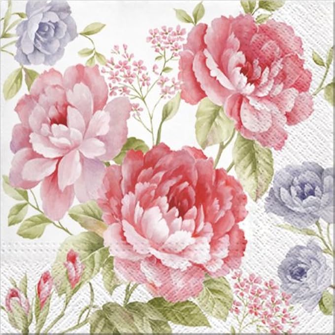 PAPER LUNCHEON NAPKINS 2 X 20PCS 13"X13JULIETTA PINK AND BLUE ROSES DECOUPAGE